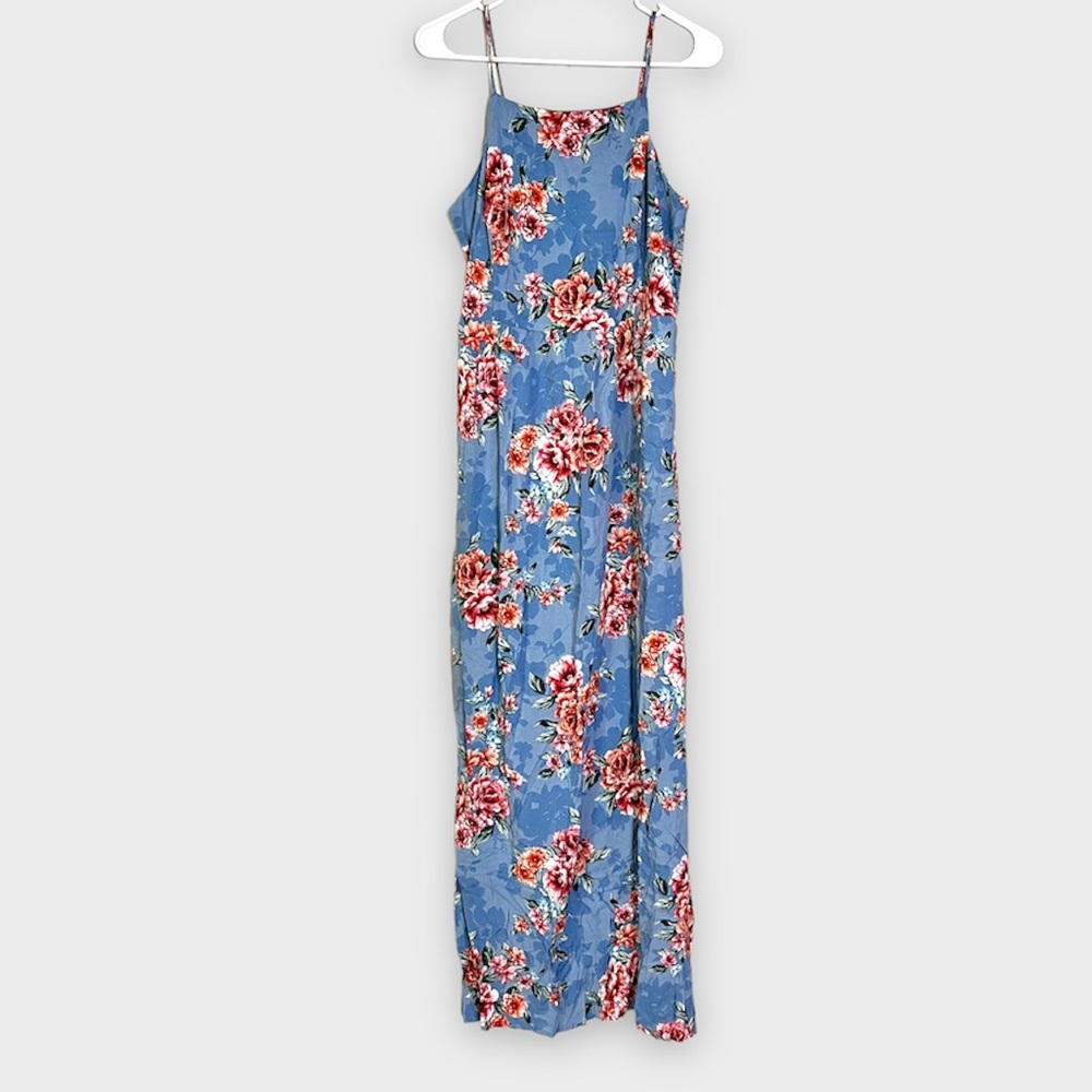 BOG Side Slit Spaghetti Strap Floral Maxi Dress Pockets Smocked Back Boho Flowy